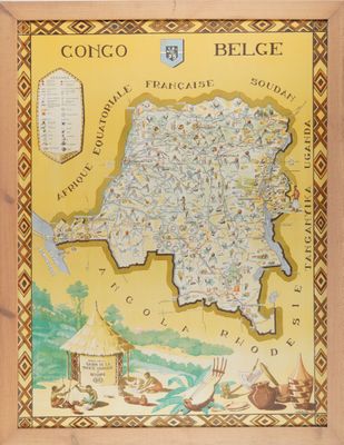 une vieille carte de la Belgique dans un cadre en bois