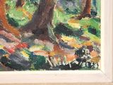 a picture of a painting of trees in a forest