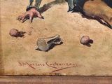 a painting of a man laying on the ground with his feet on the ground