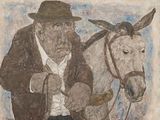 tableau représentant un vieil homme coiffé d'un chapeau et accompagné d'un cheval