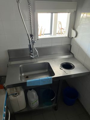 a kitchen with a sink and a window in it