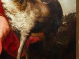 painting of a man in a red cape holding a sheep