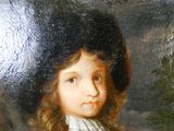 tableau représentant un jeune garçon coiffé d'un chapeau noir et vêtu d'une chemise blanche