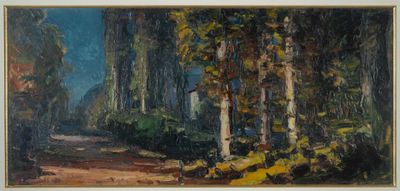 an image of a painting of a path in the woods