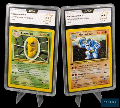 deux cartes Pokémon exposées sur un fond noir