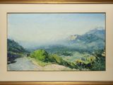 an image of a painting of a landscape with mountains in the background
