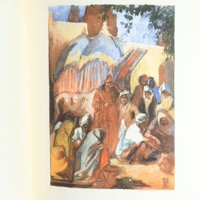 a painting of a group of people sitting on the ground