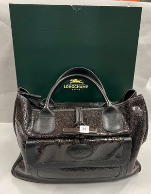 sac Longchamp authentique en cuir verni noir