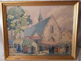 une image représentant un tableau d'une église devant laquelle se tiennent des personnes