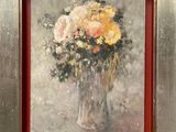 a painting of flowers in a vase on a table