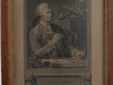 painting of a man sitting at a desk in front of a bird