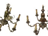 paire d'appliques anciennes en laiton et en verre
