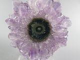 purple amethoral crystal flower on clear acrylic stand