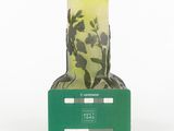 an image of a green and white vase with leaves on it