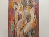 an image of a painting of three nudes sitting on a chair