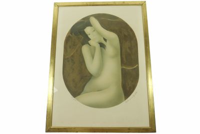 painting of a nude woman in a gold frame on a white background