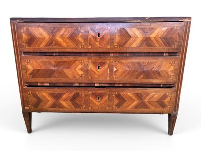 a wooden chest of drawers with drawers and drawers on each side