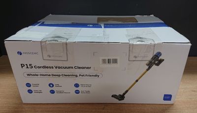 the box of a cordless vacuum cleaner sits on a table