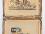 two framed pictures of a horse drawn carriage and a man riding a horse drawn carriage