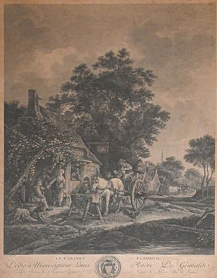 an old picture of a group of people standing around a horse drawn carriage