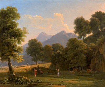 un tableau représentant un homme et une femme dans un champ