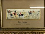 painting of a group of men riding horses with a dog in the foreground