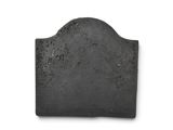 a black stone plaque with a white background on a white surface