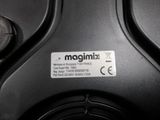 a close up of a black speaker with a label on it