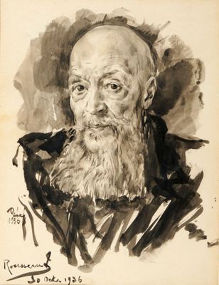 un vieux dessin en noir et blanc représentant un homme barbu