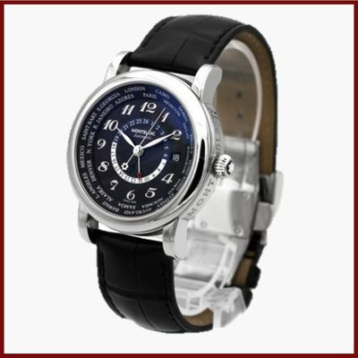 une photo d'une montre-bracelet avec un cadran noir et un bracelet en cuir noir