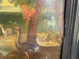 a picture of a painting of a bird and other animals