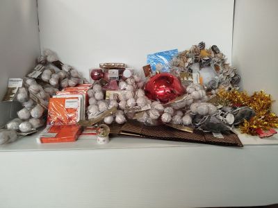 a shelf with a bunch of christmas decorations on it