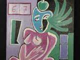 un tableau représentant une femme avec une pomme verte sur la tête