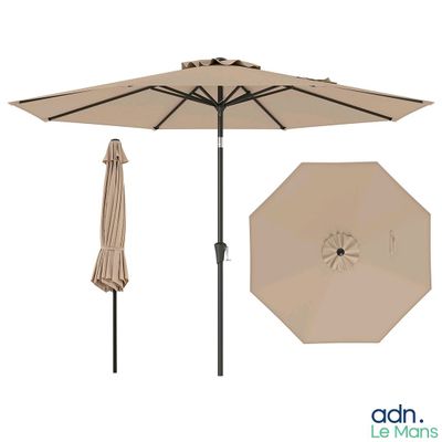 two umbrellas and a table with a white background