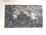 a black and white drawing of a man on a horse