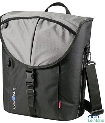 a close up of a black and gray bag on a white background