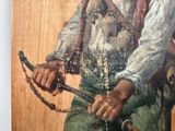 a painting of a man sitting on a chair with a cane