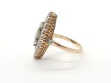 a close up of a gold ring with diamonds on a white background
