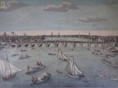 LONDRES – Le pont de Westminster; Vue d’optique colorisée à …