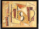 tableau encadré représentant une peinture abstraite jaune et rouge