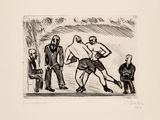 an image of a black and white drawing of a man in a boxing ring