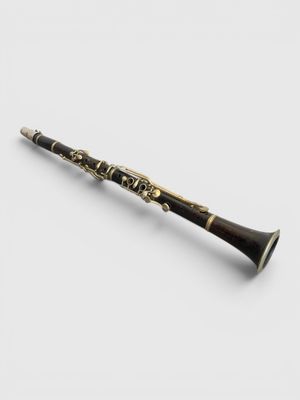 a close up of a clarinet on a white background