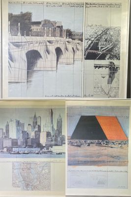 une photo d'une photo d'une ville et une photo d'un pont