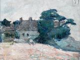 an image of a painting of people walking in a field
