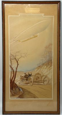 an image of a painting of a car driving down a road