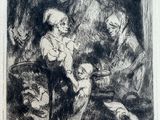 a black and white drawing of a woman holding a child