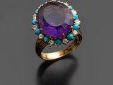 une bague en améthorate, turquoise et diamants