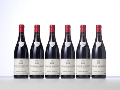 six bottles of red wine lined up in a row