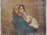 une peinture ancienne représentant une femme tenant un bébé dans ses bras