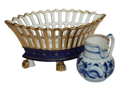 a blue and white bowl and a blue and white vase